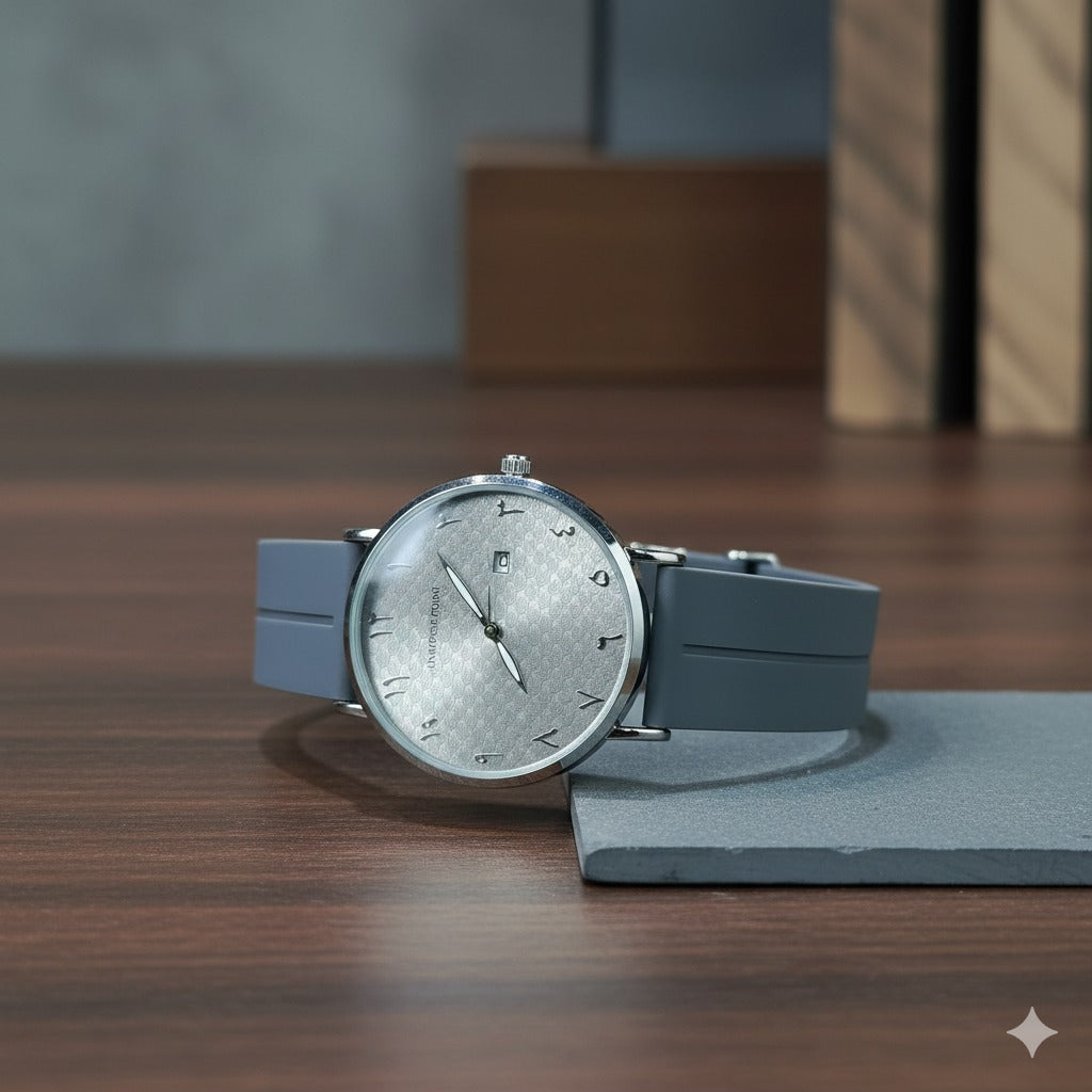Elegant Silver Dial Wristwatch with Grey Silicone Strap