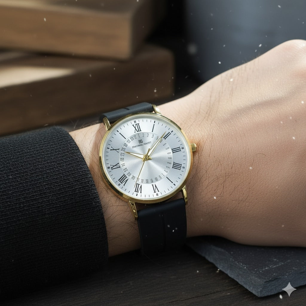 Elegant Silver Dial Wristwatch with Grey Silicone Strap