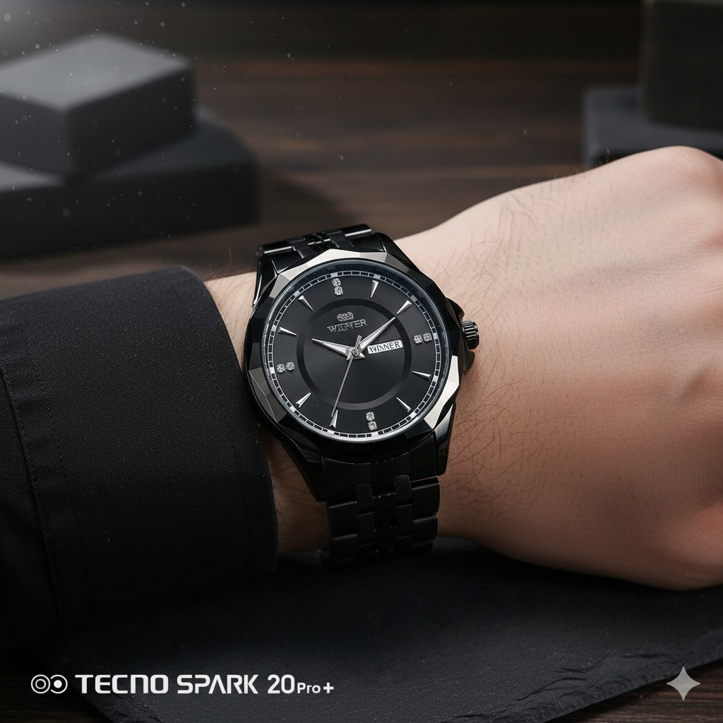 Winner Black Classic Automatic Mechanical Watch for Men