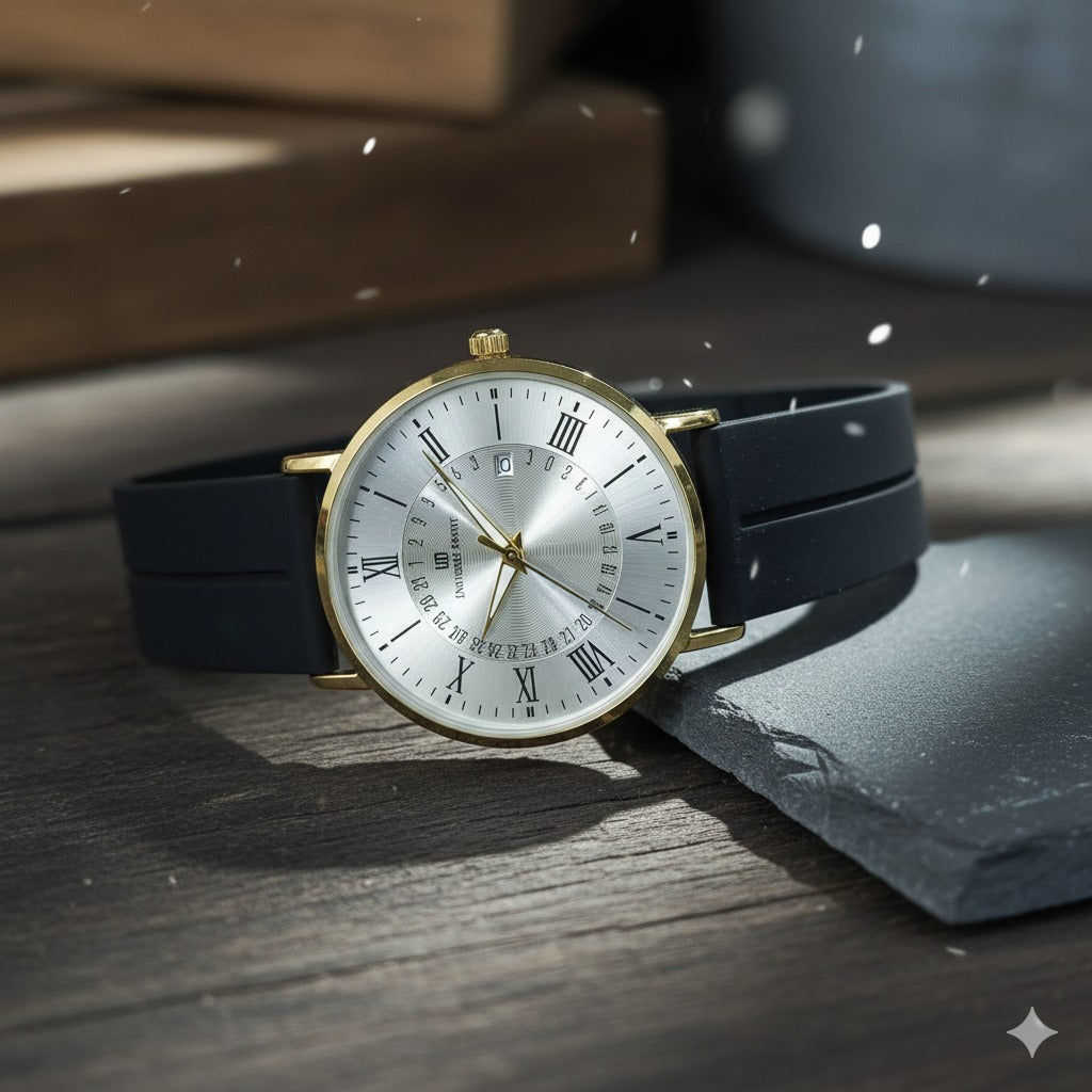 Elegant Silver Dial Wristwatch with Grey Silicone Strap