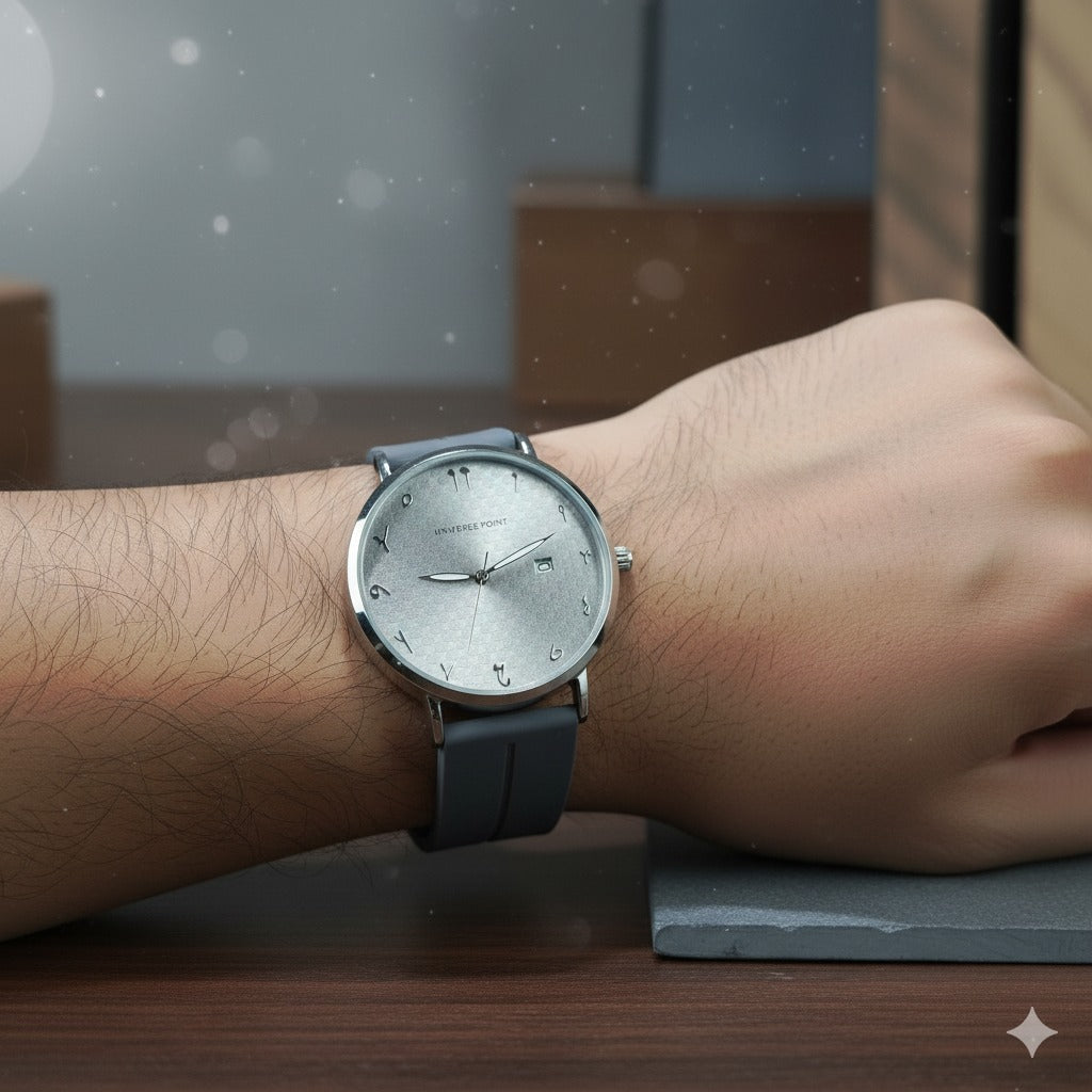 Elegant Silver Dial Wristwatch with Grey Silicone Strap